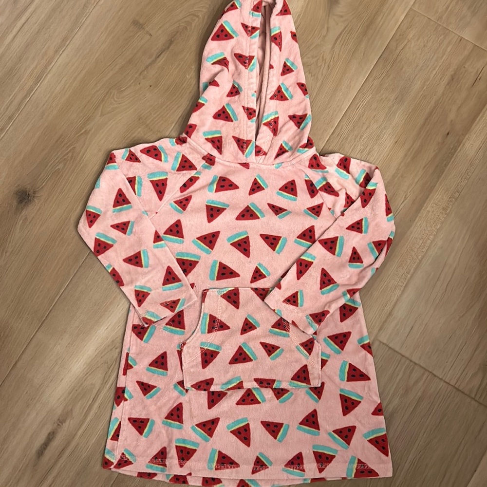 Girls size 5 Hannah Anderson, long sleeve toweling hoodie in watermelon print.